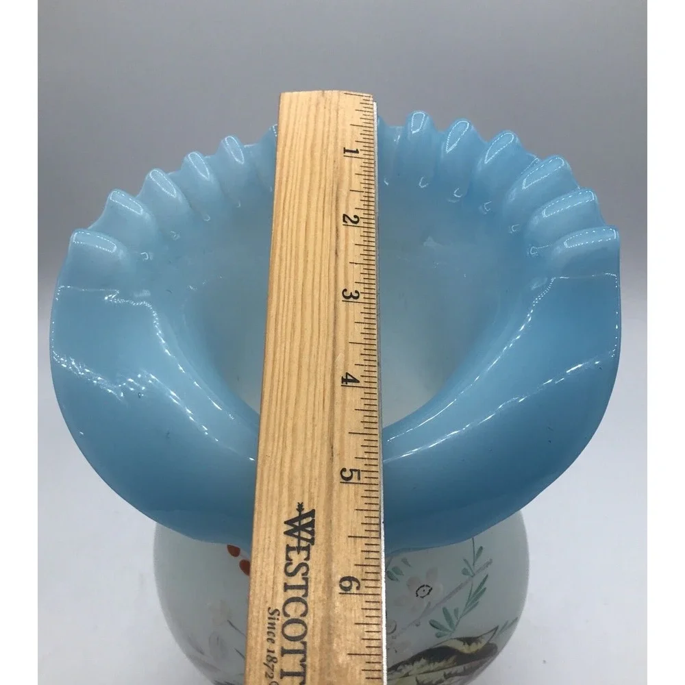 Bristol handblown glass Ruffled Collared Vase hand painted UNIQUE‎